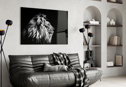 Monochrome Lion Facing Right Glass Wall Art