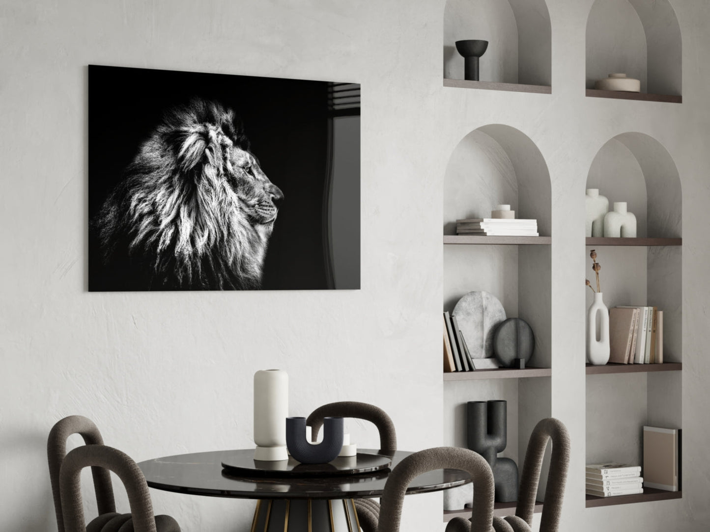 Monochrome Lion Facing Right Glass Wall Art