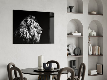 Monochrome Lion Facing Right Glass Wall Art