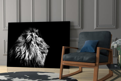 Monochrome Lion Facing Right Glass Wall Art