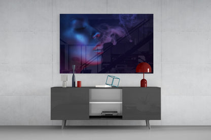 Neon Profile Exhaling Smoke Glass Wall Art