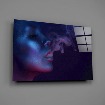 Neon Profile Exhaling Smoke Glass Wall Art