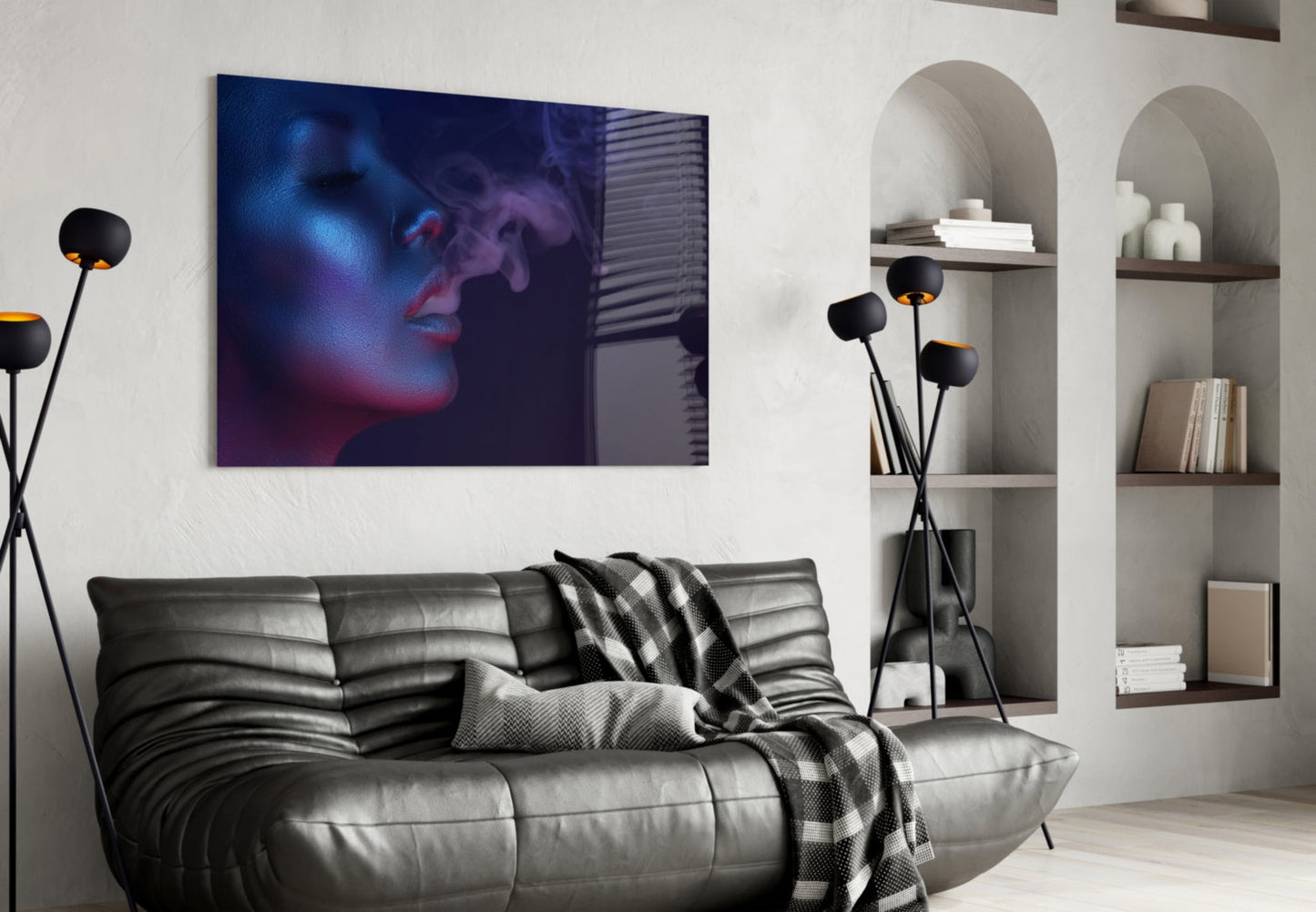 Neon Profile Exhaling Smoke Glass Wall Art