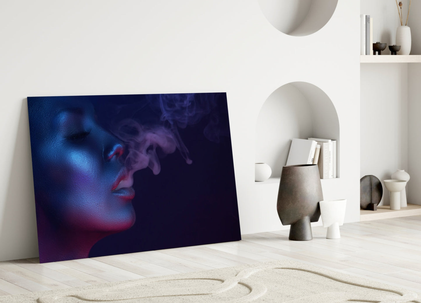 Neon Profile Exhaling Smoke Glass Wall Art