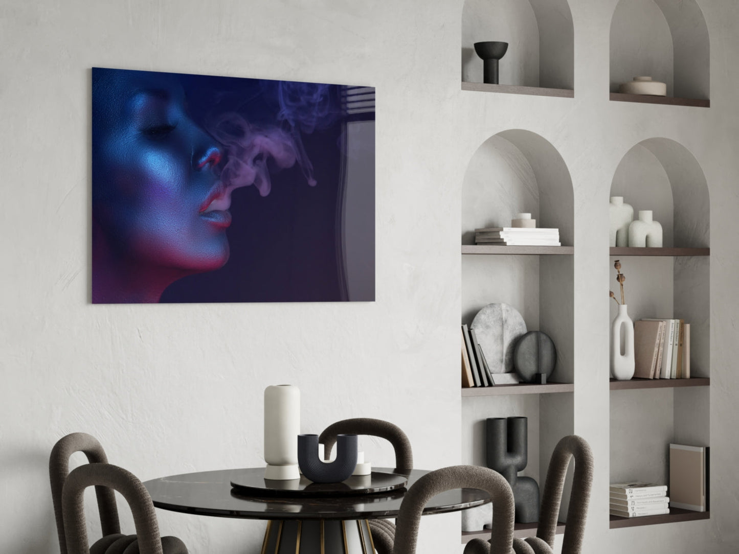 Neon Profile Exhaling Smoke Glass Wall Art