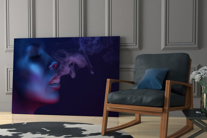 Neon Profile Exhaling Smoke Glass Wall Art