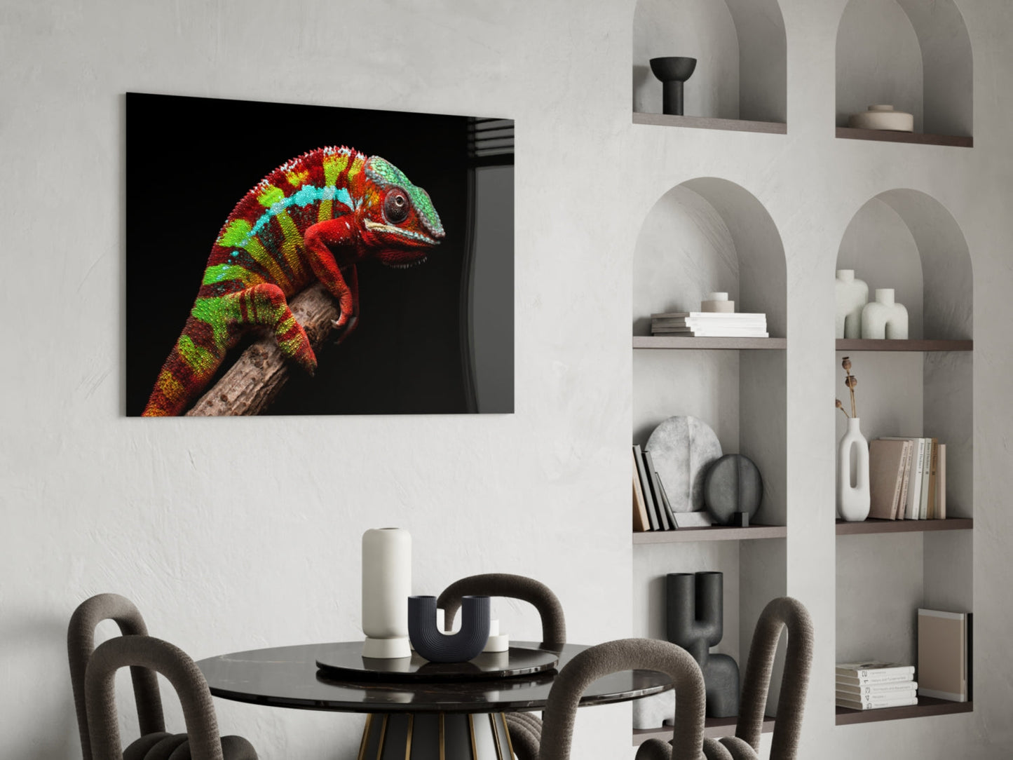 Red Green Striped Chameleon Glass Wall Art