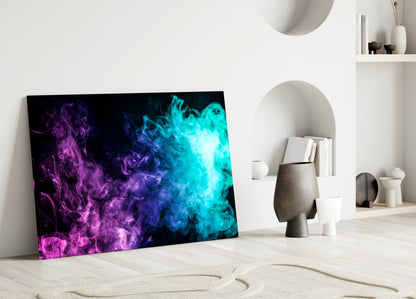 Pink to Turquoise Smoke Burst Glass Wall Art
