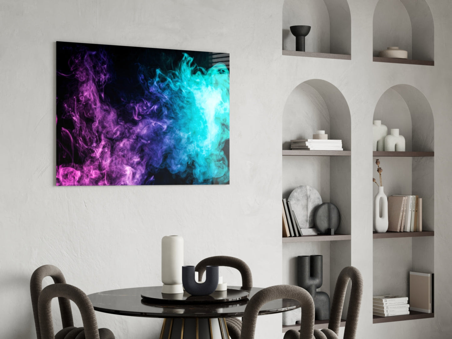 Pink to Turquoise Smoke Burst Glass Wall Art