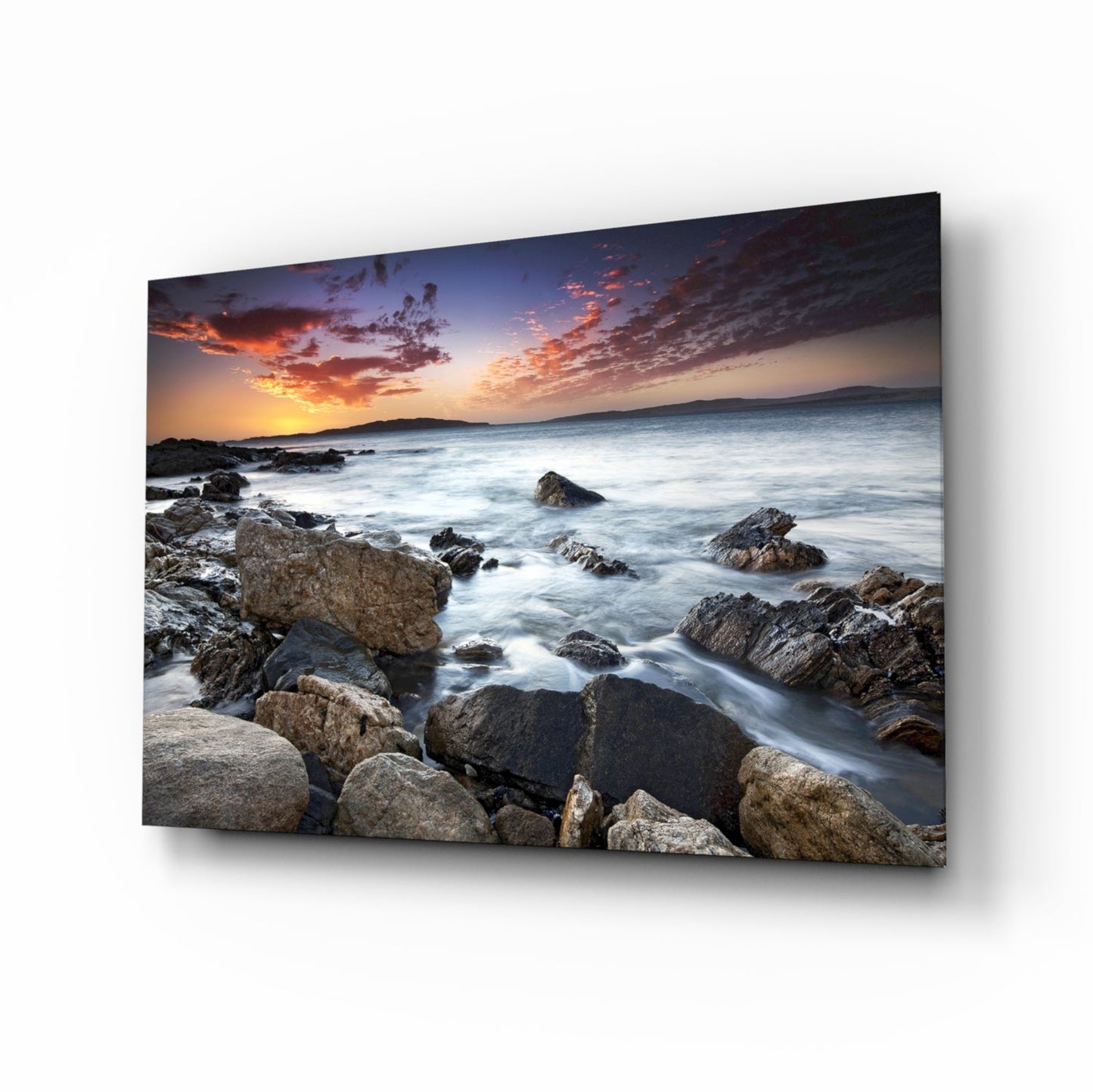 Rocky Shore Silky Waves Sea Landscape Glass Wall Art