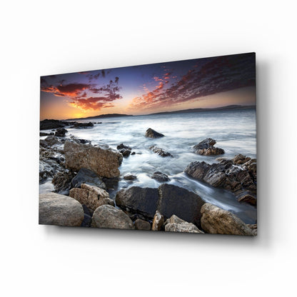 Rocky Shore Silky Waves Sea Landscape Glass Wall Art