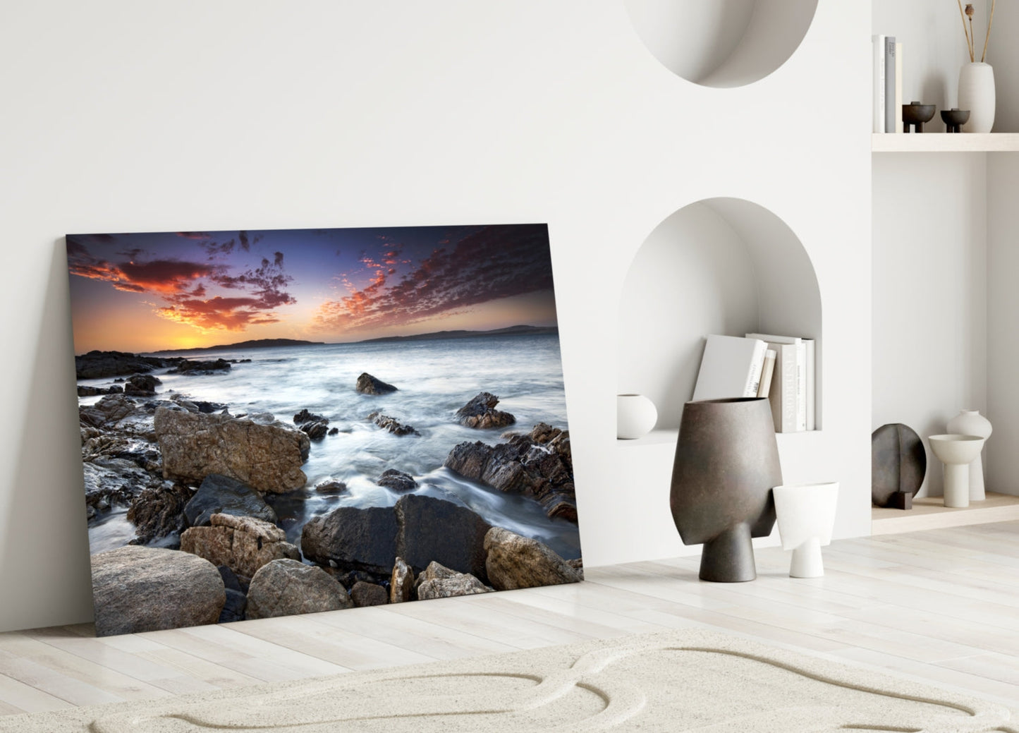 Rocky Shore Silky Waves Sea Landscape Glass Wall Art