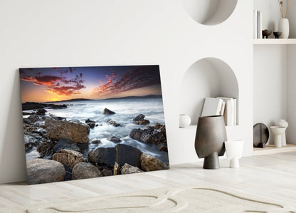 Rocky Shore Silky Waves Sea Landscape Glass Wall Art