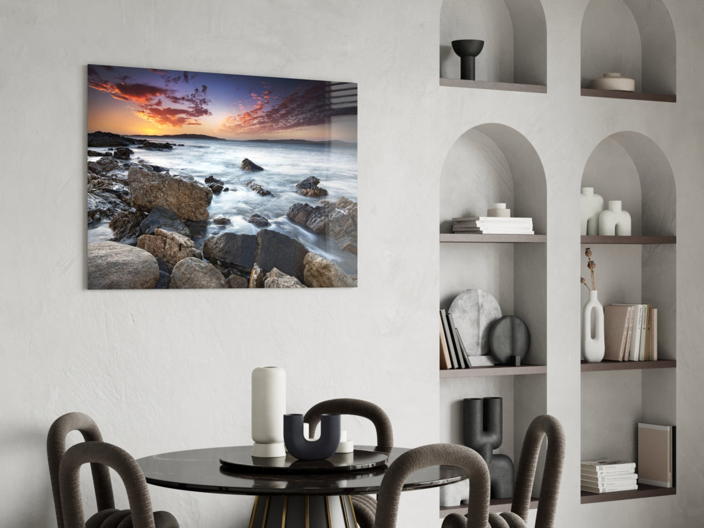 Rocky Shore Silky Waves Sea Landscape Glass Wall Art