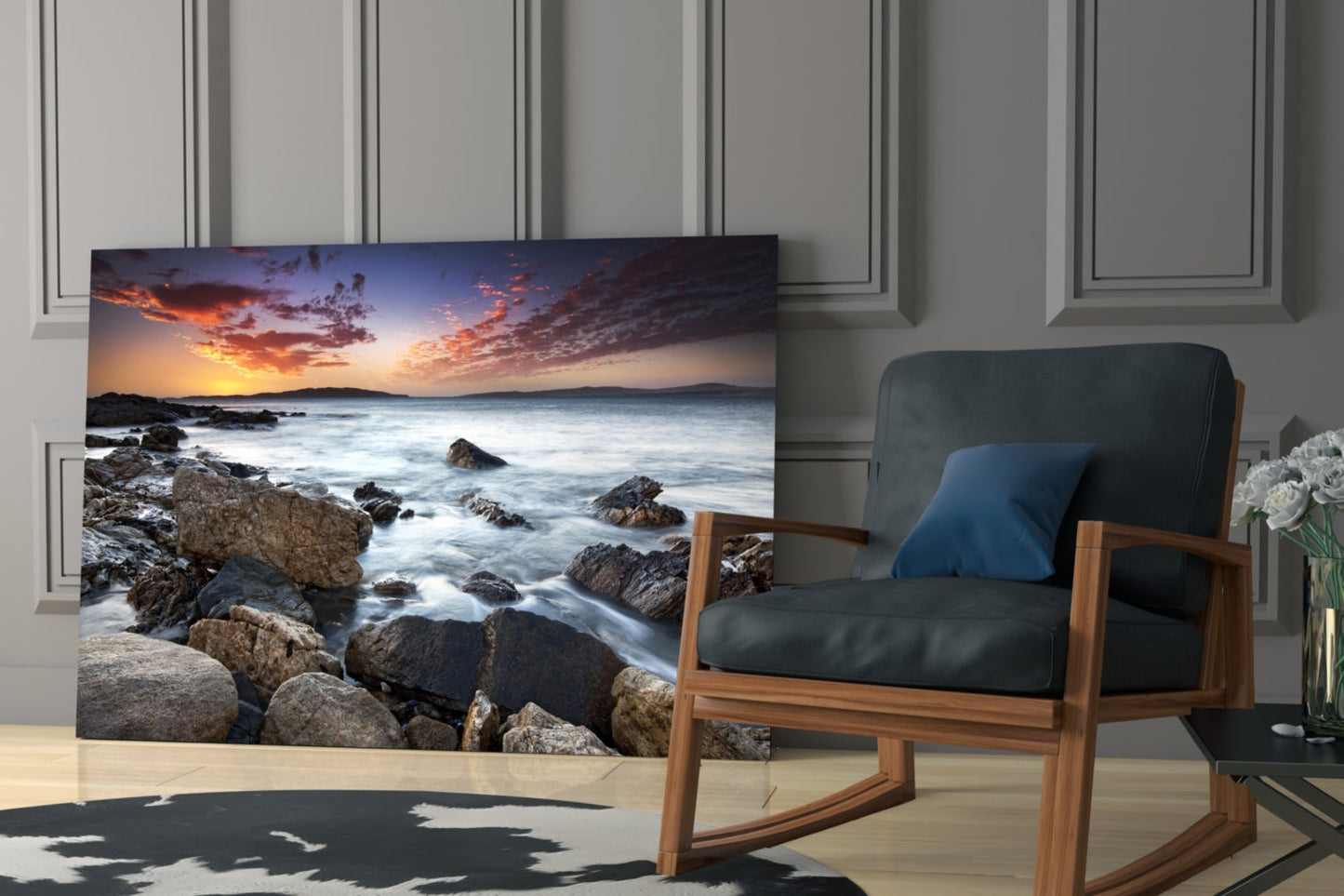 Rocky Shore Silky Waves Sea Landscape Glass Wall Art
