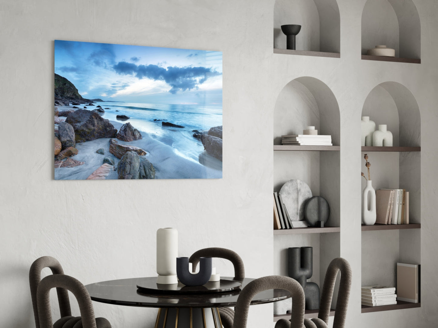 Cool Blue Dusk Beach Sea Landscape Glass Wall Art