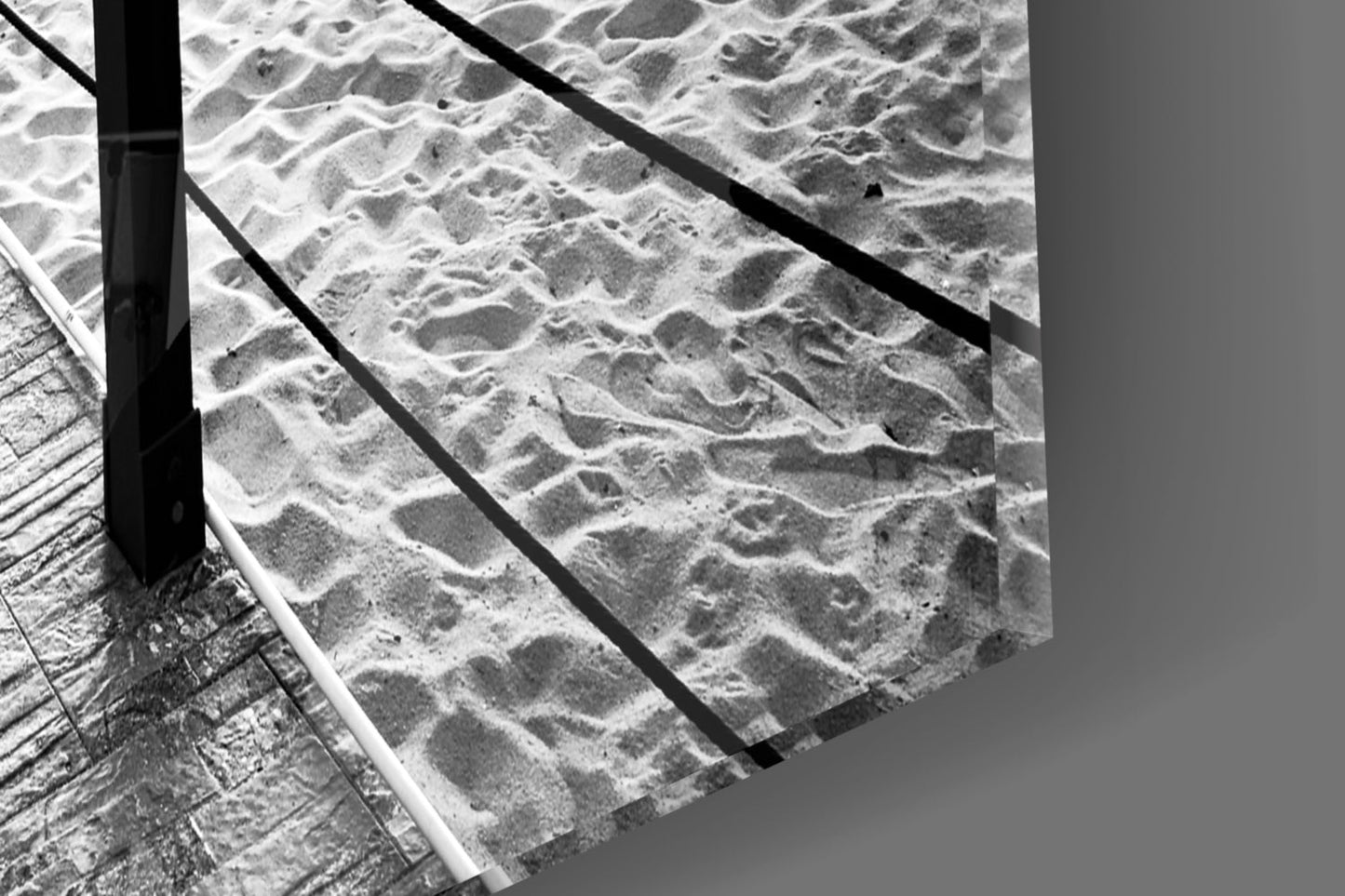 Black White Beach Boardwalk Ropes Glass Wall Art