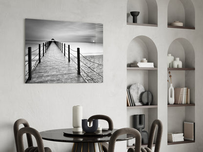 Black White Beach Boardwalk Ropes Glass Wall Art