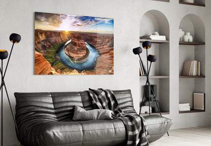 Horseshoe River Bend Canyon Sunset Glass Wall Art
