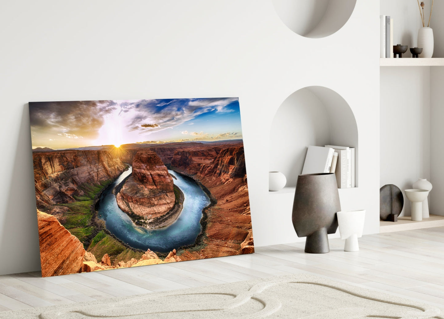 Horseshoe River Bend Canyon Sunset Glass Wall Art