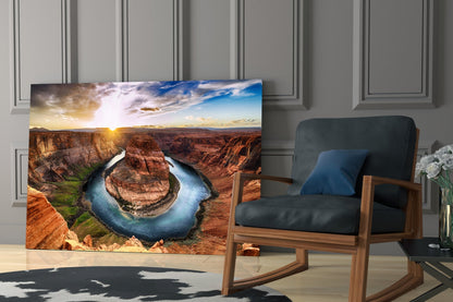 Horseshoe River Bend Canyon Sunset Glass Wall Art