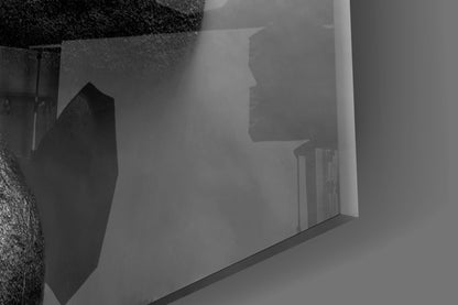 Black And White Misty Sea Boulders Glass Wall Art