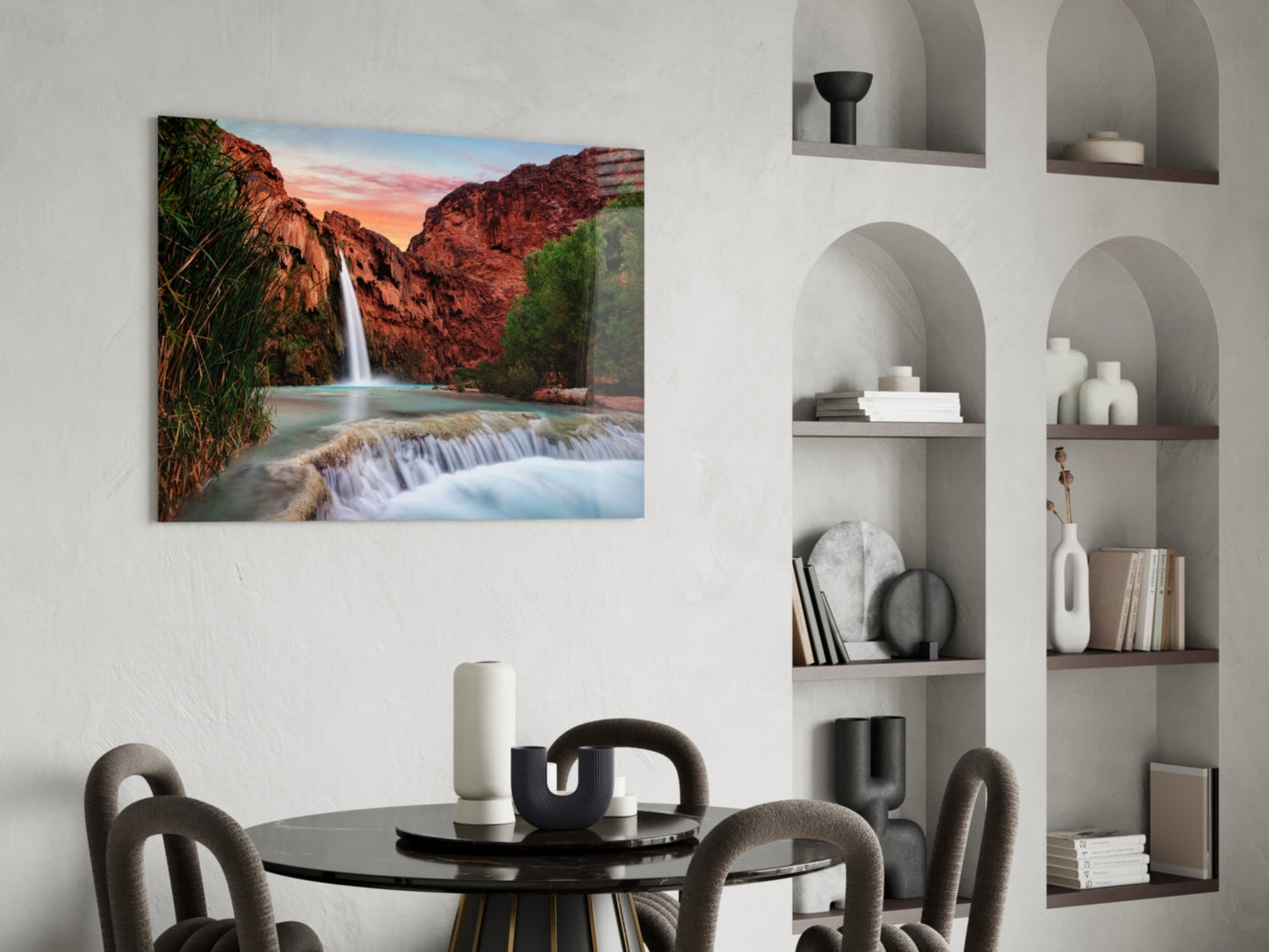 Desert Canyon Falls Sunset Glass Wall Art