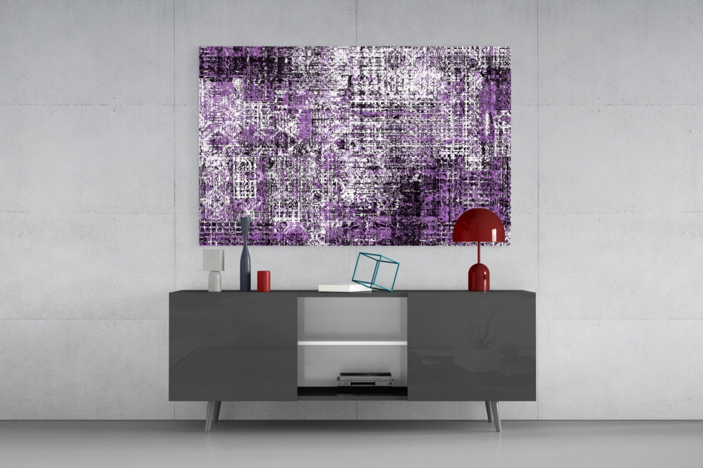 Purple Grunge Crosshatch Glass Wall Art