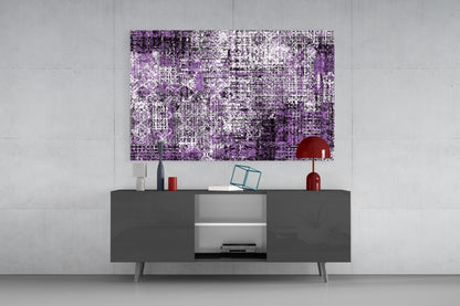 Purple Grunge Crosshatch Glass Wall Art
