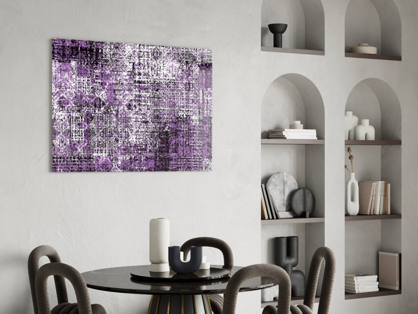 Purple Grunge Crosshatch Glass Wall Art