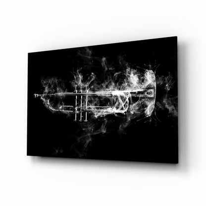 Smoke Trumpet Black and White Glass Wall Art
