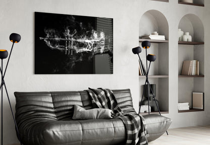 Smoke Trumpet Black and White Glass Wall Art