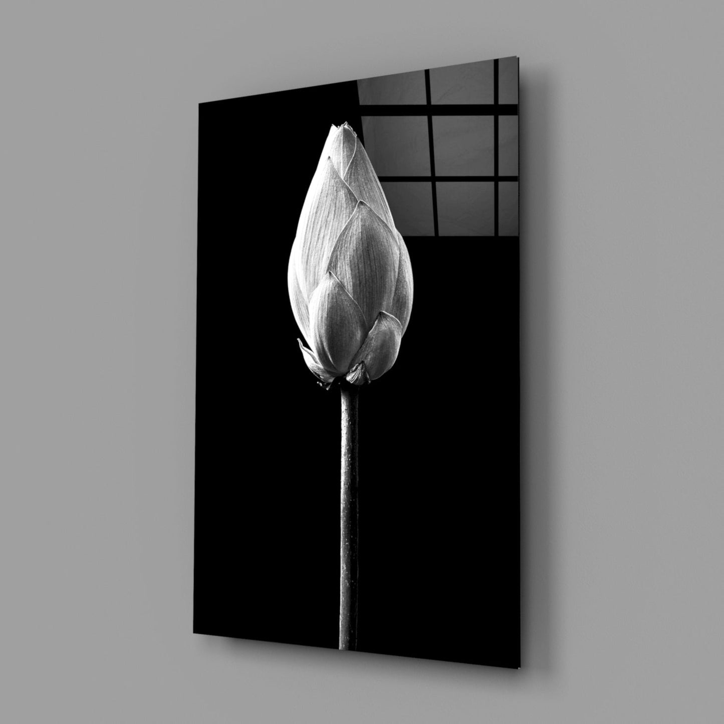 Monochrome Lotus Bud Glass Wall Art