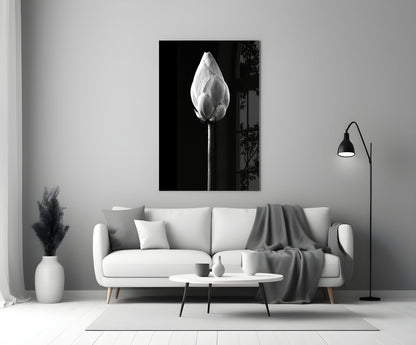 Monochrome Lotus Bud Glass Wall Art