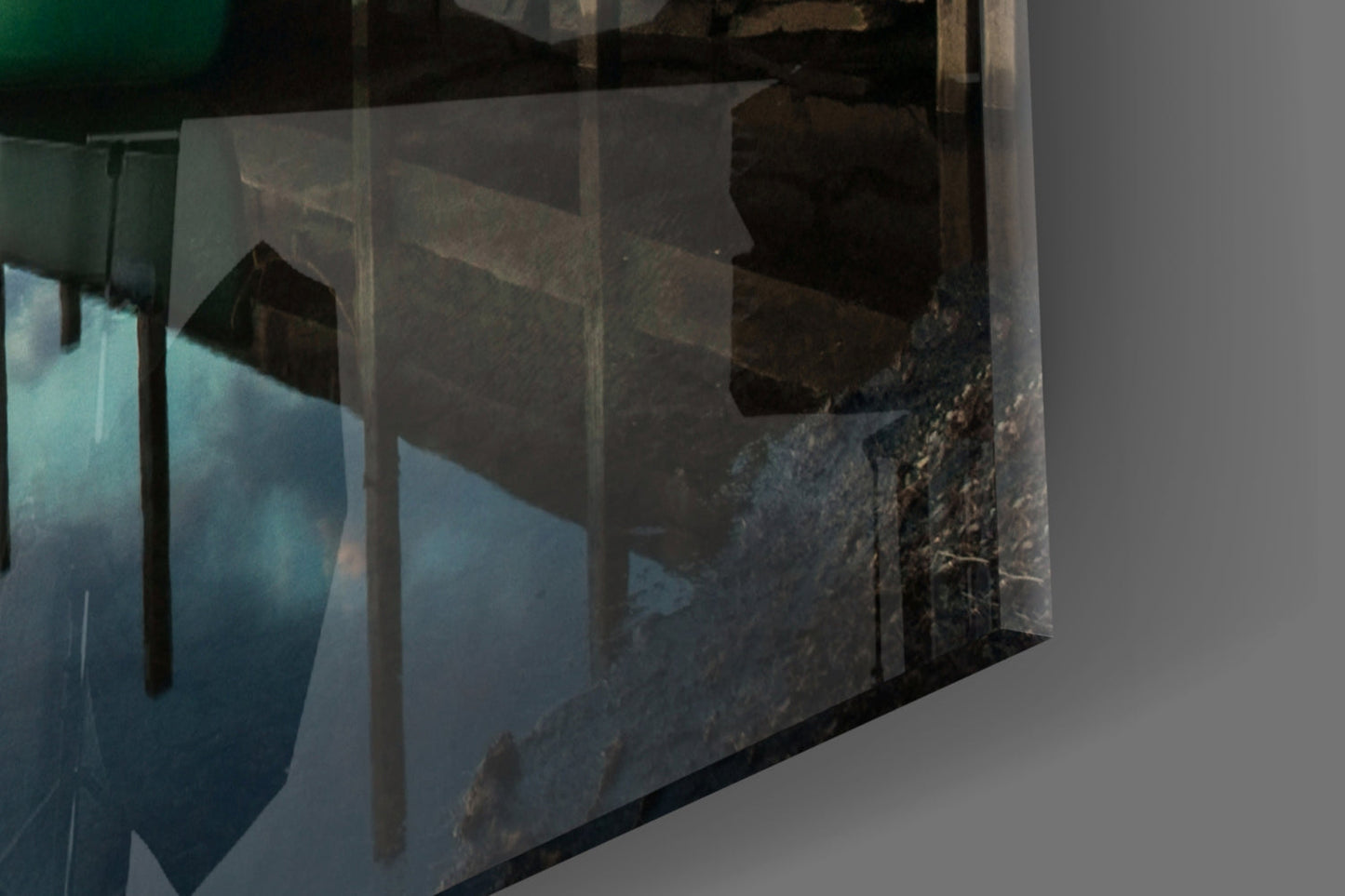 Green Canoe At Dusk Lake Dock Glass Wall Art