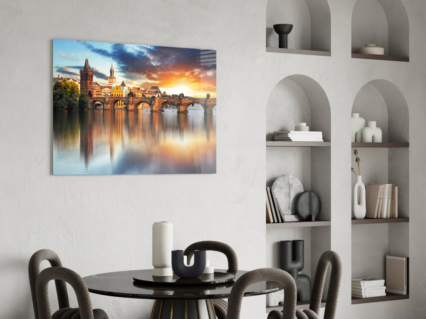 Stone Arch Bridge Prague Sunrise Glass Wall Art