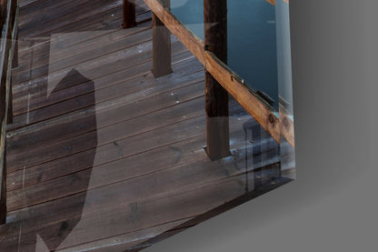 Wooden Jetty Dusk Clouds Glass Wall Art