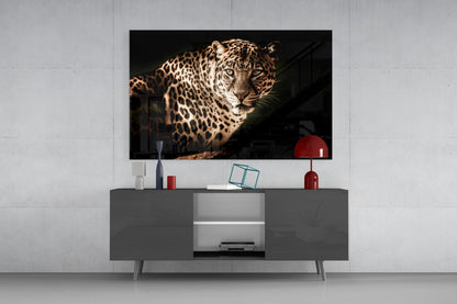 Warm Sepia Leopard Glass Wall Art