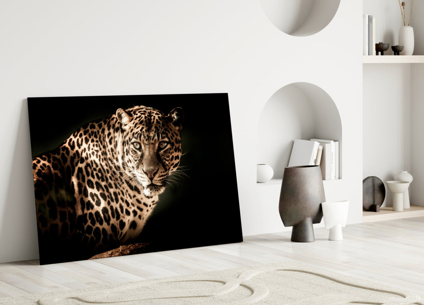 Warm Sepia Leopard Glass Wall Art