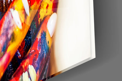 Rainbow Paint Covered Face Glass Wall Art