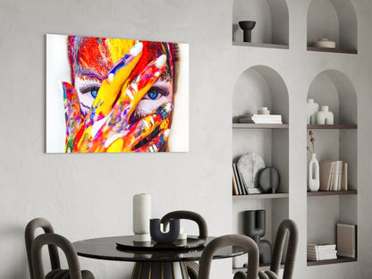 Rainbow Paint Covered Face Glass Wall Art