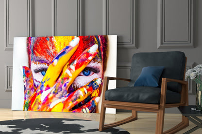 Rainbow Paint Covered Face Glass Wall Art