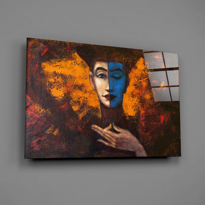 Blue Half Face Amber Painting Glass Wall Art