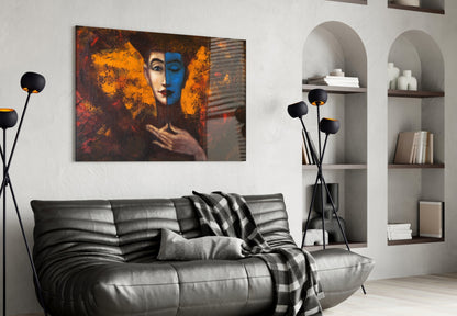 Blue Half Face Amber Painting Glass Wall Art