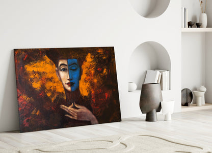 Blue Half Face Amber Painting Glass Wall Art