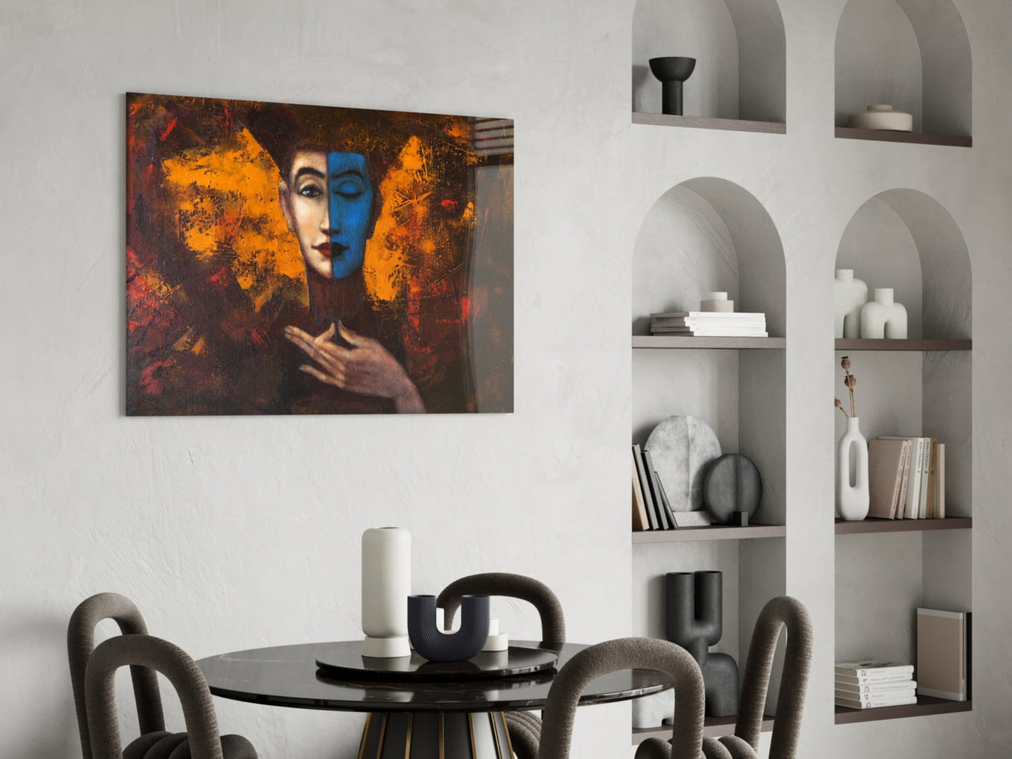 Blue Half Face Amber Painting Glass Wall Art
