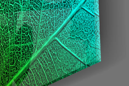 Green to Turquoise Leaf Vein Gradient Glass Wall Art