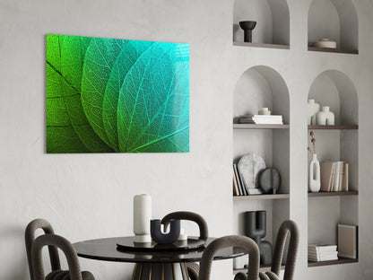 Green to Turquoise Leaf Vein Gradient Glass Wall Art