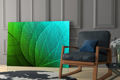 Green to Turquoise Leaf Vein Gradient Glass Wall Art