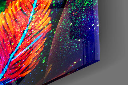 Neon Mohawk Feather Woman Glass Wall Art